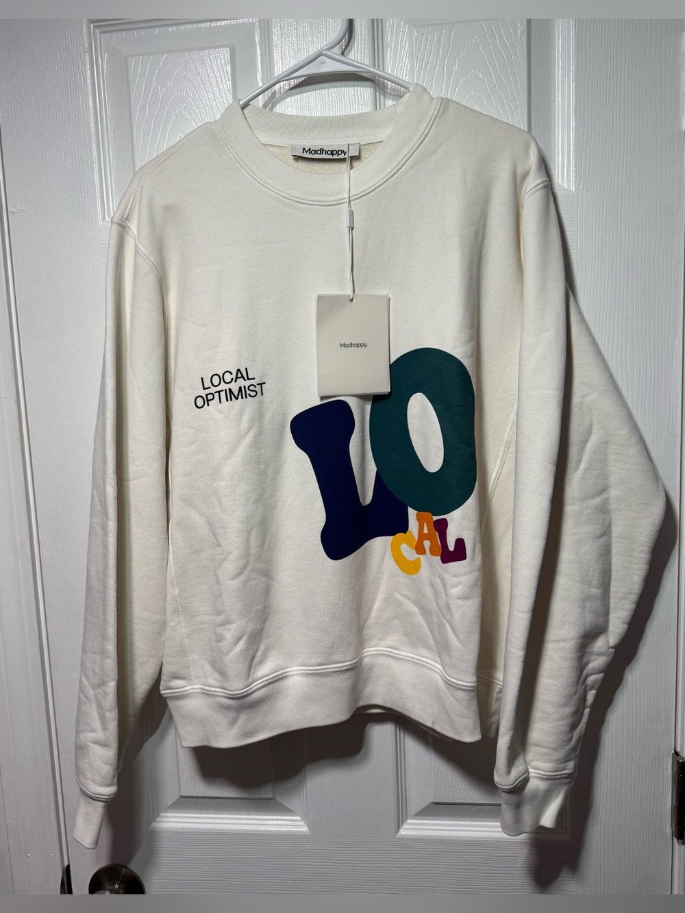 Madhappy Local Optimist Fleece Crewneck Sweatshirt S Tofu NWT